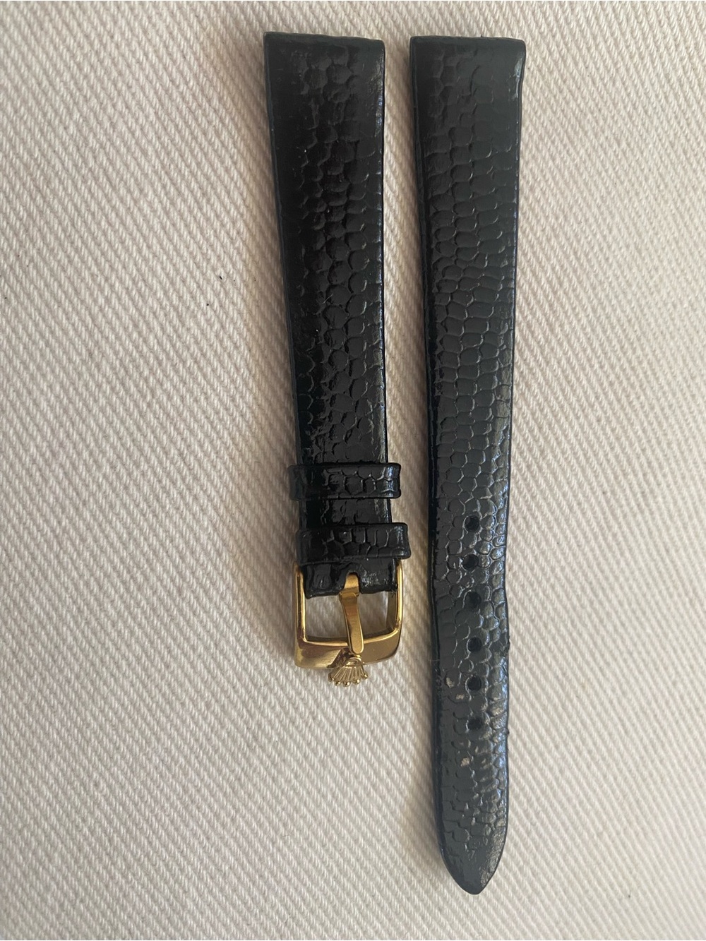 Vintage Textured Leather Watch Strap with Gold Plated Rolex Buckle 16mm